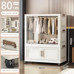 armoire rangement blanc moderne classique verres transparents tiroirs étagères vêtements toilette roulettes