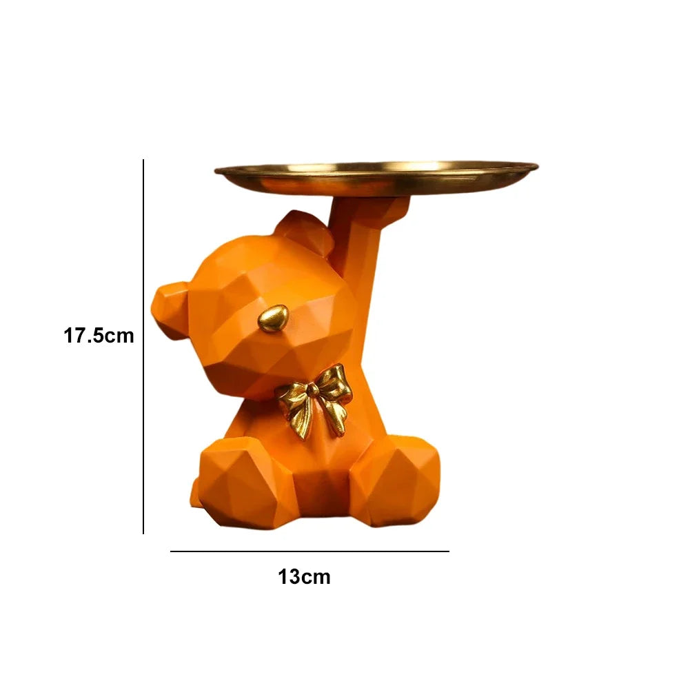 support plateau ours géométrique moderne résine rose orange vert brillant décoration sculptural figurine dorée