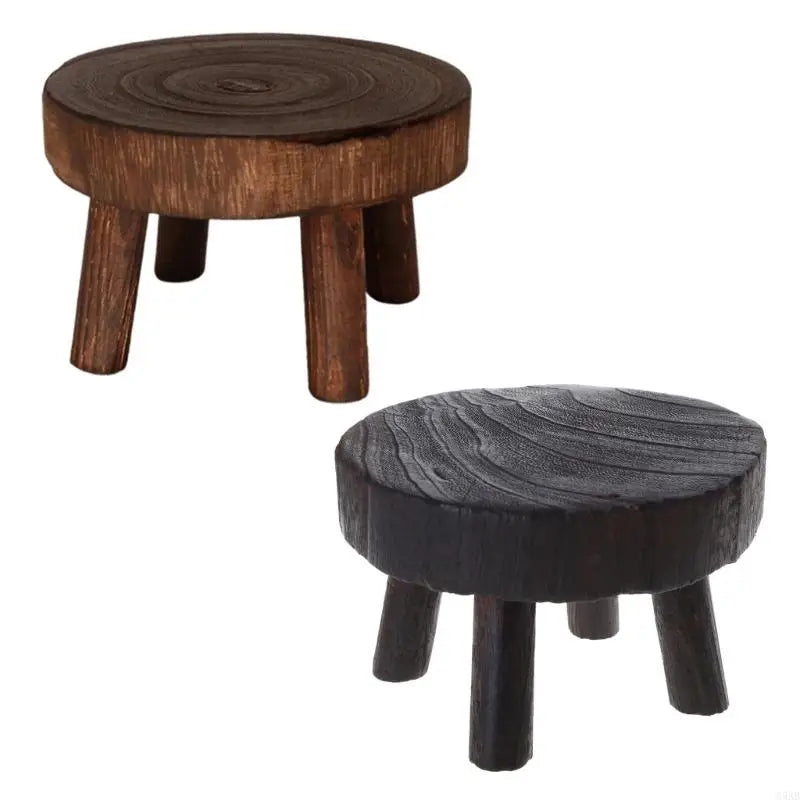 Support pot de fleur rond en bois massif couleur or élégant