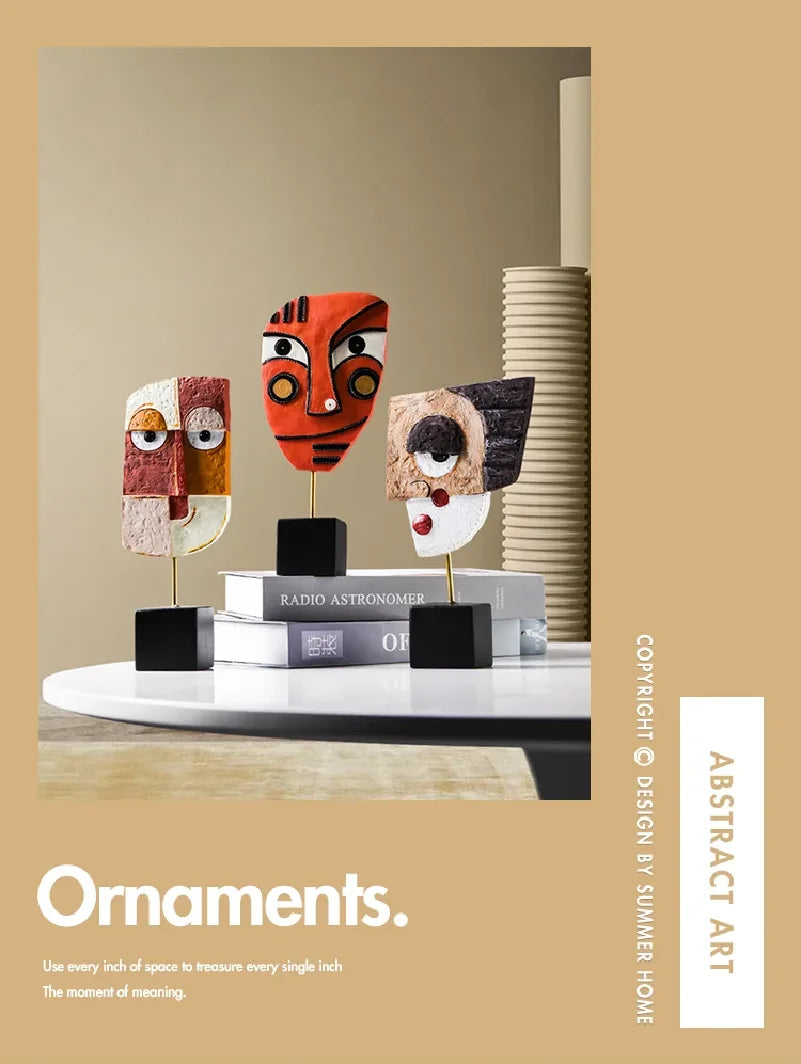 décorations abstraites modernes sculptures résine couleurs vives artistique masques africains