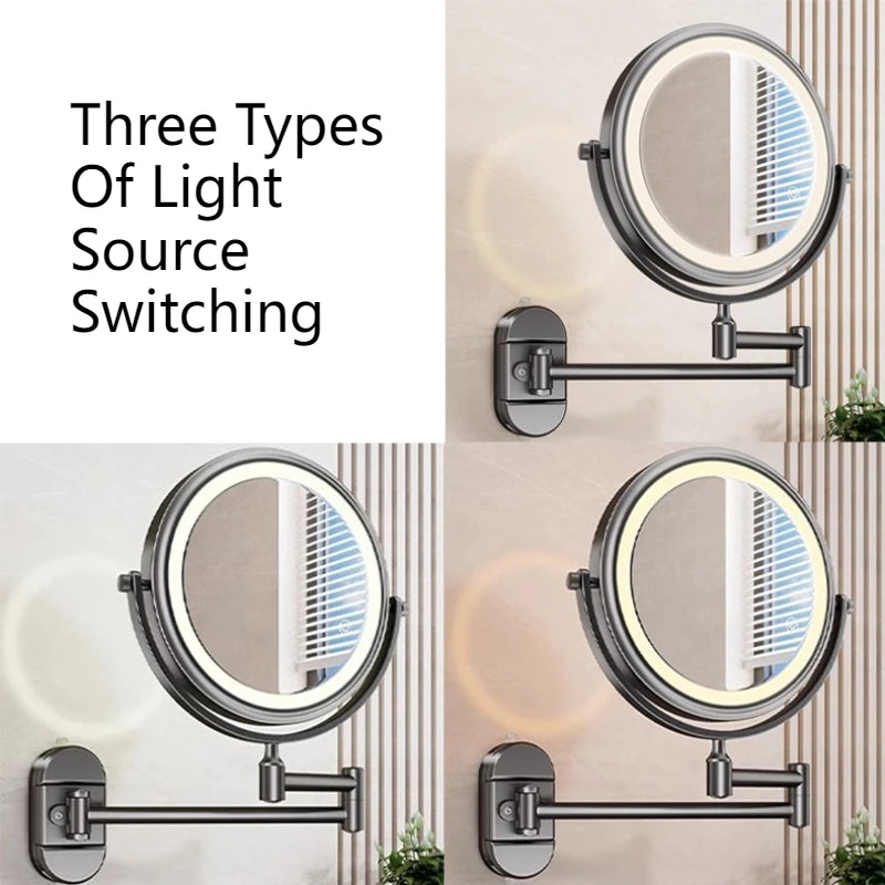 miroir cosmétique noir miroir rond éclairage led moderne fixation murale