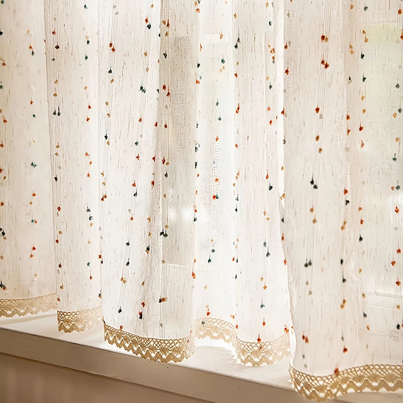 rideau rayé polyester multicolore bordure dentelée moderne crochet translucide intérieur