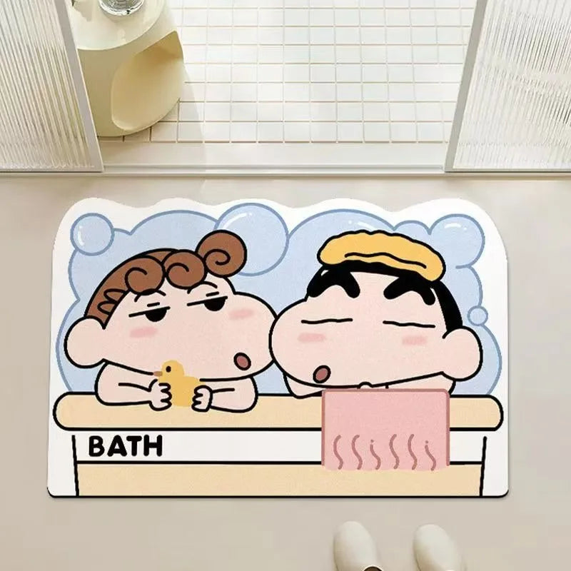 tapis bain antidérapant absorbant rapide blanc bleu rose vert cartoon personnages adhésif bulles motifs