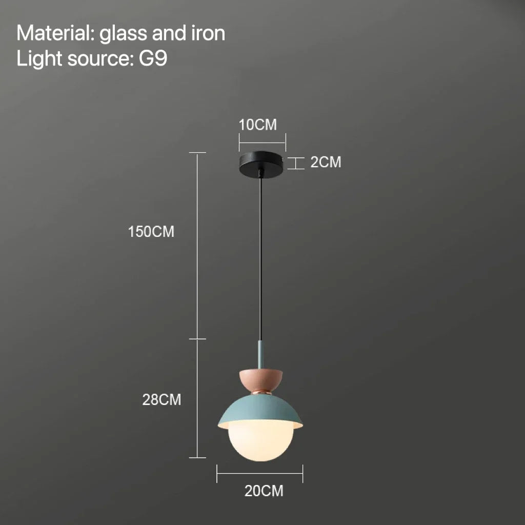 suspension lumineuse moderne pendentif câble bleu rose gris sphérique mat