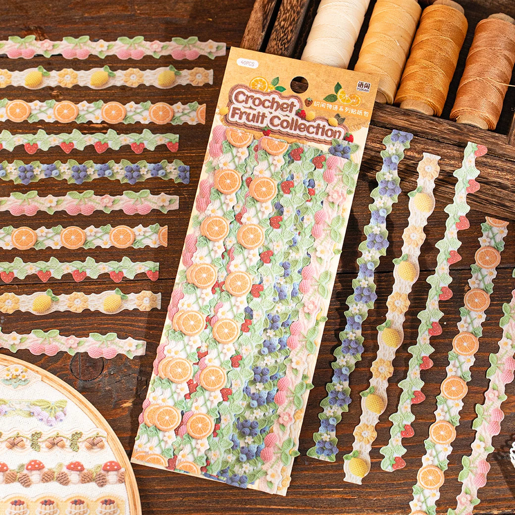 autocollants rubans décoratifs fleurs fruits broderie scrapbooking décoration diorama téléphone opaques vert beige rose
