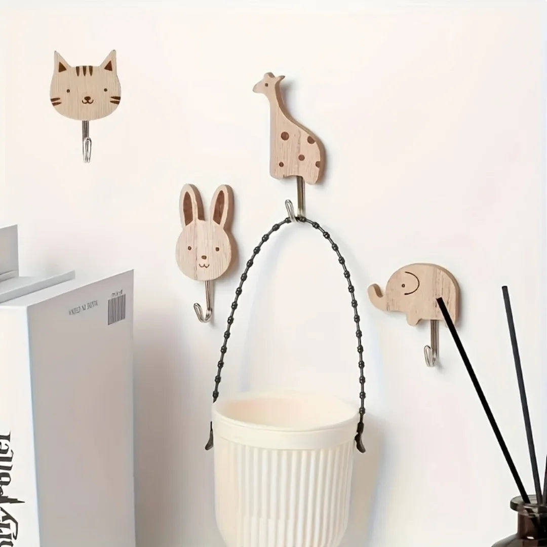 porte sacs animaux dessin animé bois naturel adhésif moderne décoration maison chambre