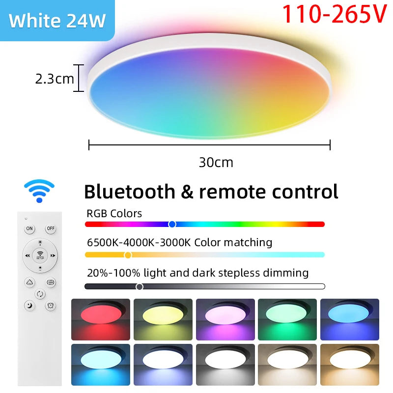 plafonnier led moderne blanc noir multicolore télécommande éclairage intelligent rgb rechargeable