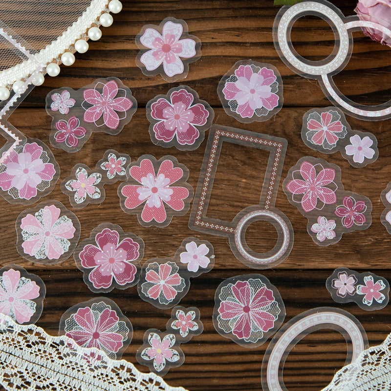 sticker vintage fleurs papillons dentelle scrapbooking journal deco transparent opaques