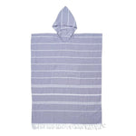 Poncho rayé bleu clair rose pâle gris poncho plage coton polyester poche franges