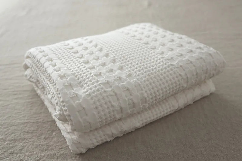 couverture coton points solide été portable maison pique nique voyage militaire blanc gris beige
