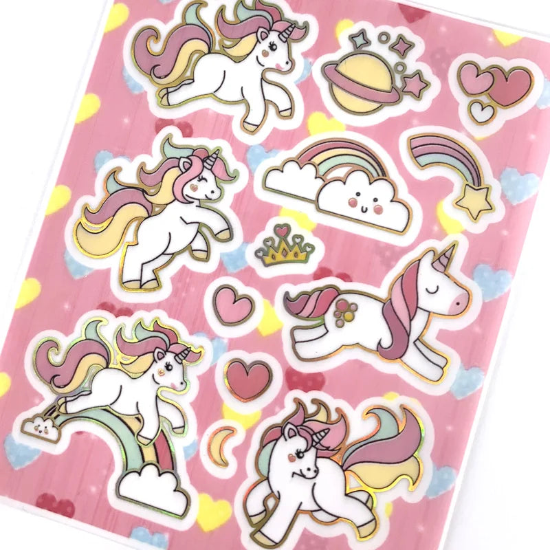 autocollants cartoon licorne arc ciel coeurs étoiles châteaux nuages colorés mignon enfants scrapbooking