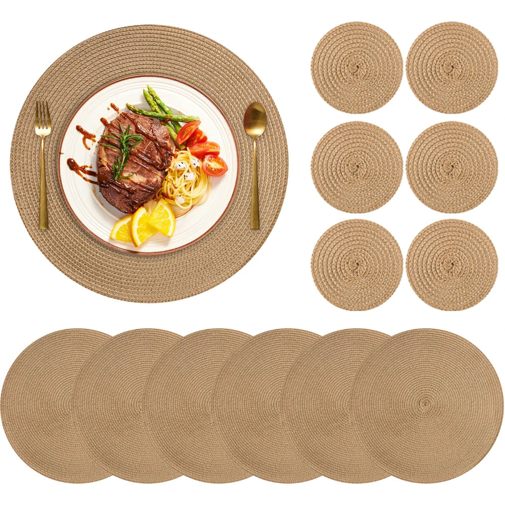 tapis table tissés motifs circulaires beige clair résistants chaleur facile nettoyer classique 34cm pièces