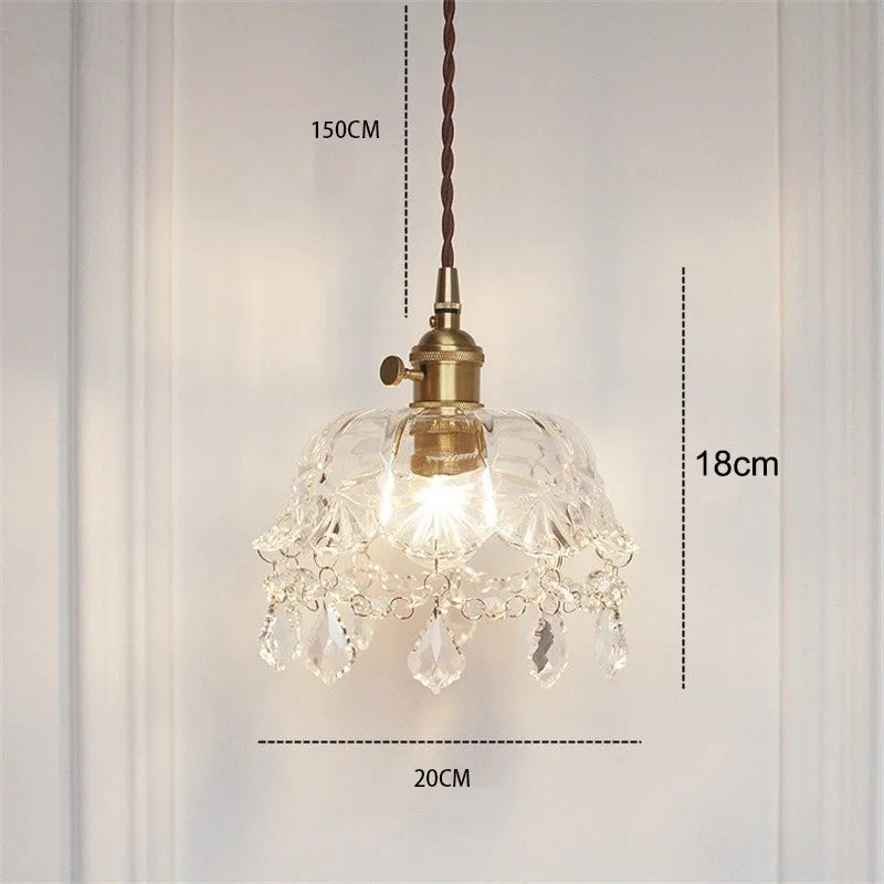 lampe suspendue classique transparente dorée cristal verre taillé salon chambre hallôtel