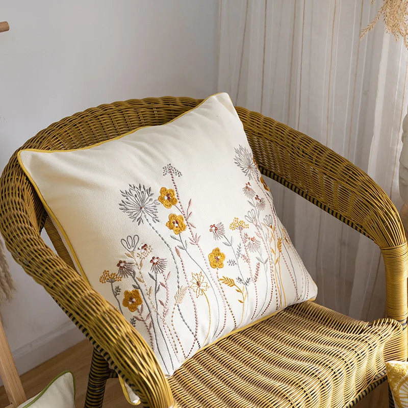 taies d'oreillers brodées motifs floraux modernes polyester 100% blancs décoratifs maison voiture 30x50cm 45x45cm