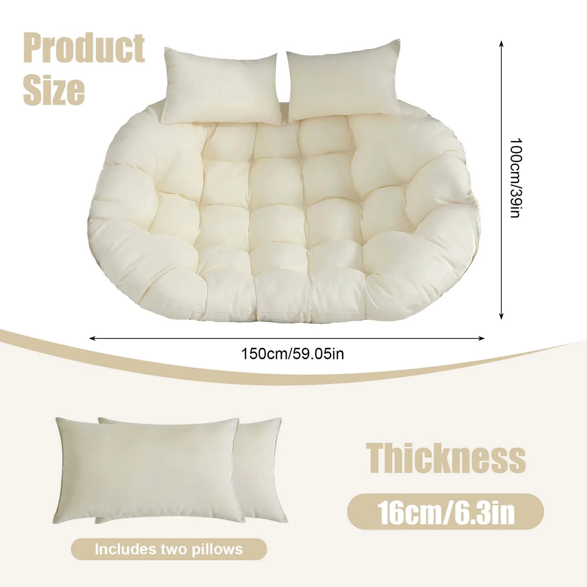 coussin suspendu gris quilted moderne imperméable anti uv doux respirant 150x100cm