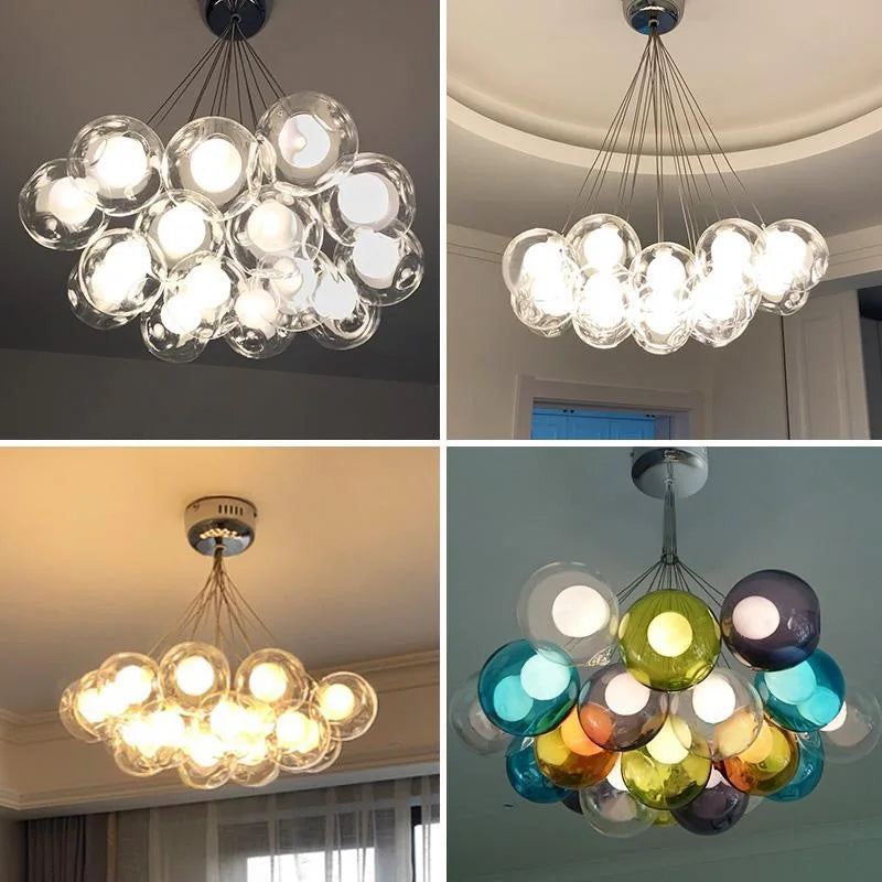 suspension lumineuse moderne boules multicolores transparentes verre nordique chambre salon