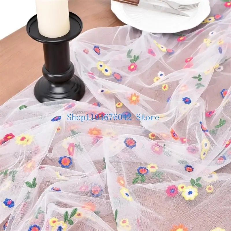 nappe décorative fleurs brodées blanc floral table manger transparent coton polyester machine