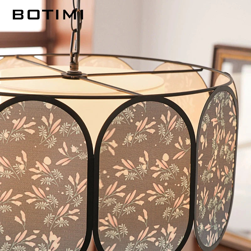 suspension lumineuse moderne pendentif tissu fleurs noir gris beige vert rose