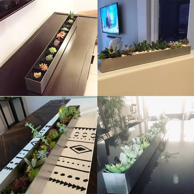 bac fleurs moderne acier inoxydable lisse opaque simple extérieur intérieur plante succulente décoration balcon