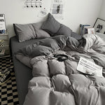 parure lit ensemble housse couette double deux taies d'oreiller coton moderne
