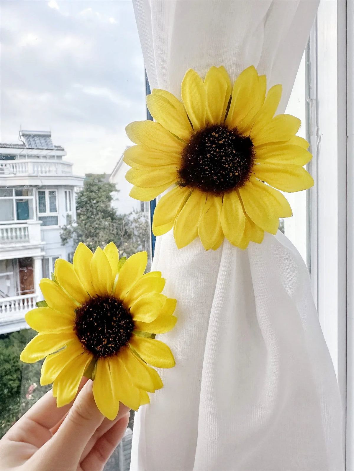 attache rideau fleur solaire décorative maison bohème champêtre intégrée fenêtre polyester Jaune Marron