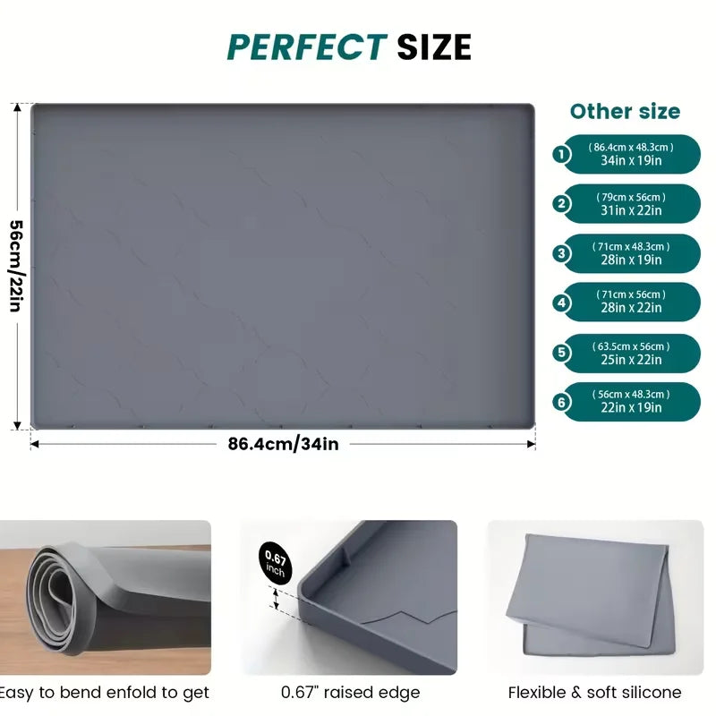 tapis protection évier silicone gris texture carreaux moderne adhésif rapide séchage 22x34inch