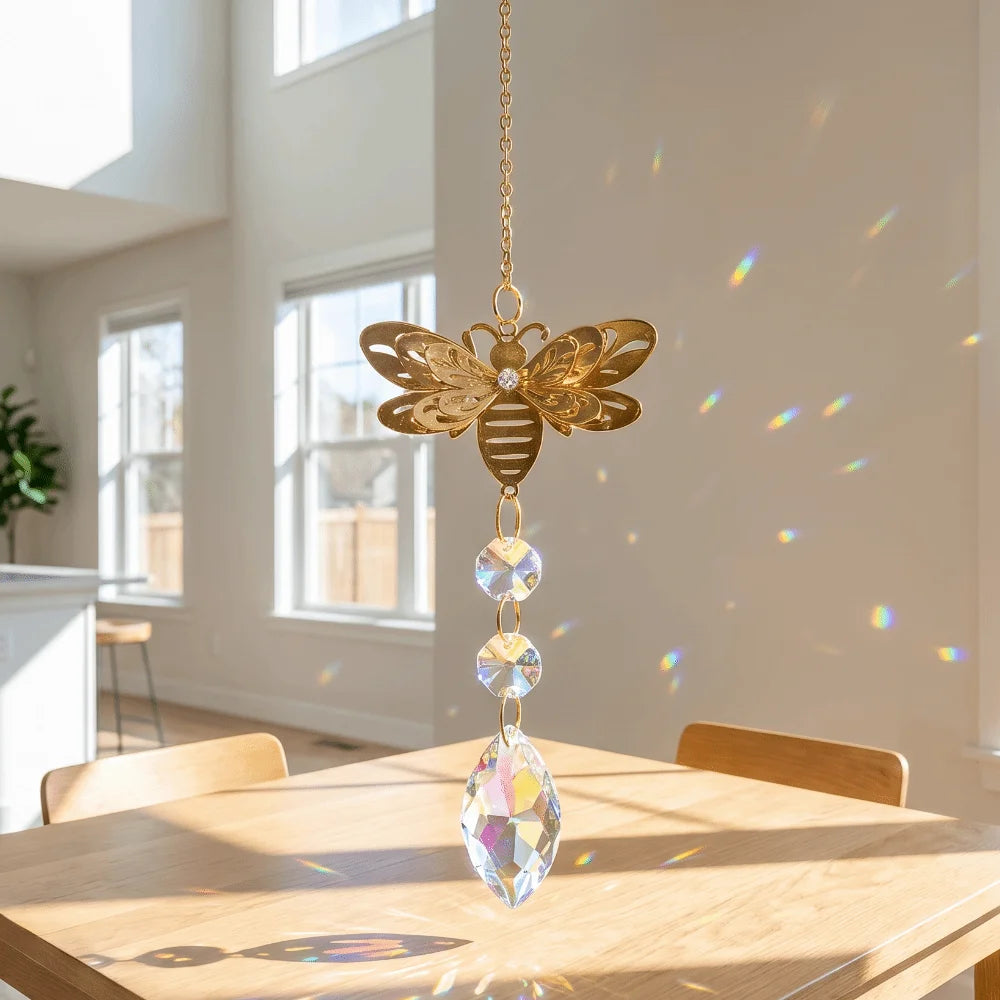 suncatchers abeille papillon cristal métal doré bohème décoratif lumineux or transparent