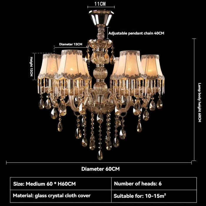 lustre cristal doré tissu brodé classique lumière chaîne ajustable salon chambre