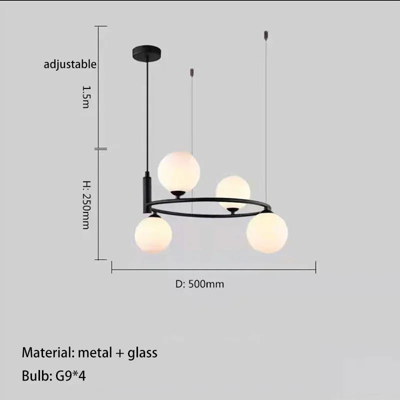 suspension luminaire moderne sphères verre translucides anneau métal doré salon chambre scandinave