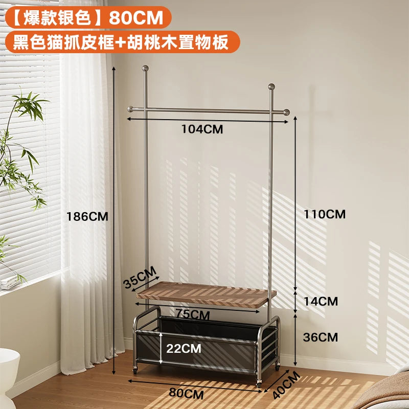 porte manteau moderne acier inoxydable gris roulettes vintage fonctionnel entrée chambre coucher