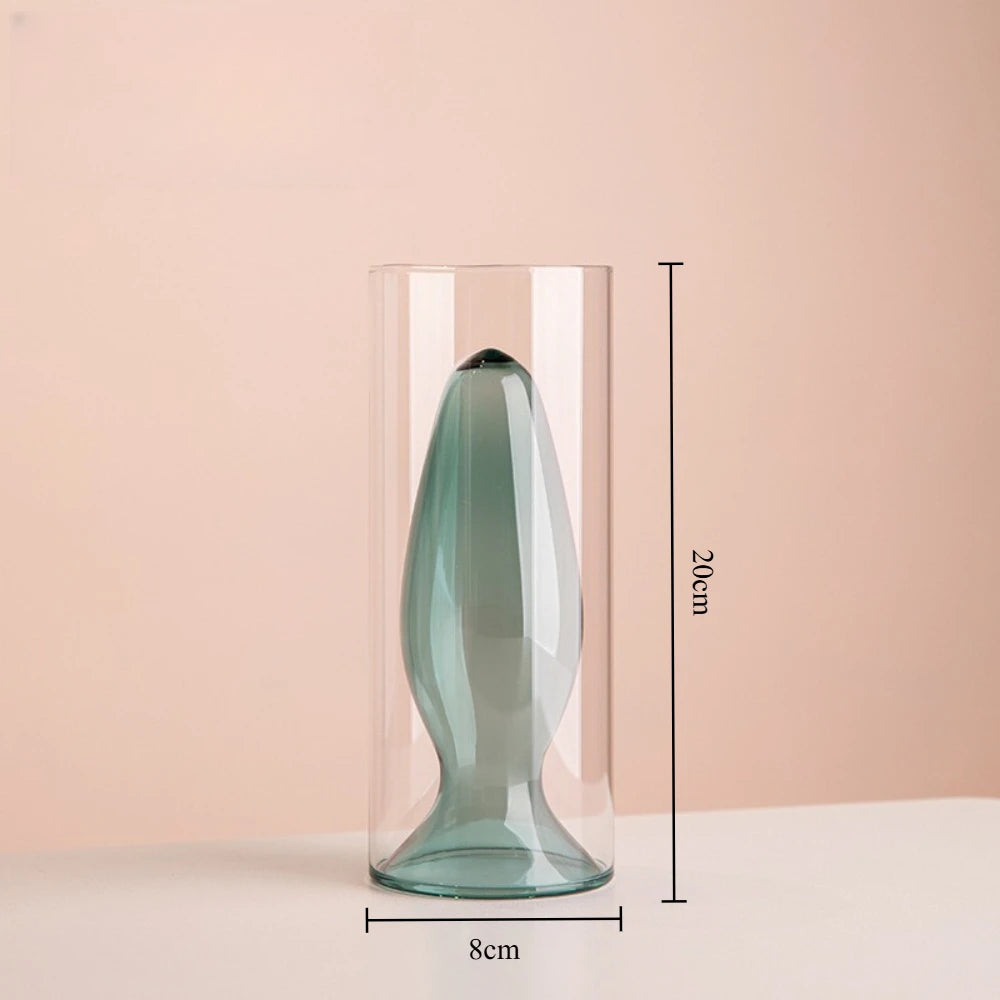 vase verre moderne transparent orange vert minimaliste sculptural geometrique