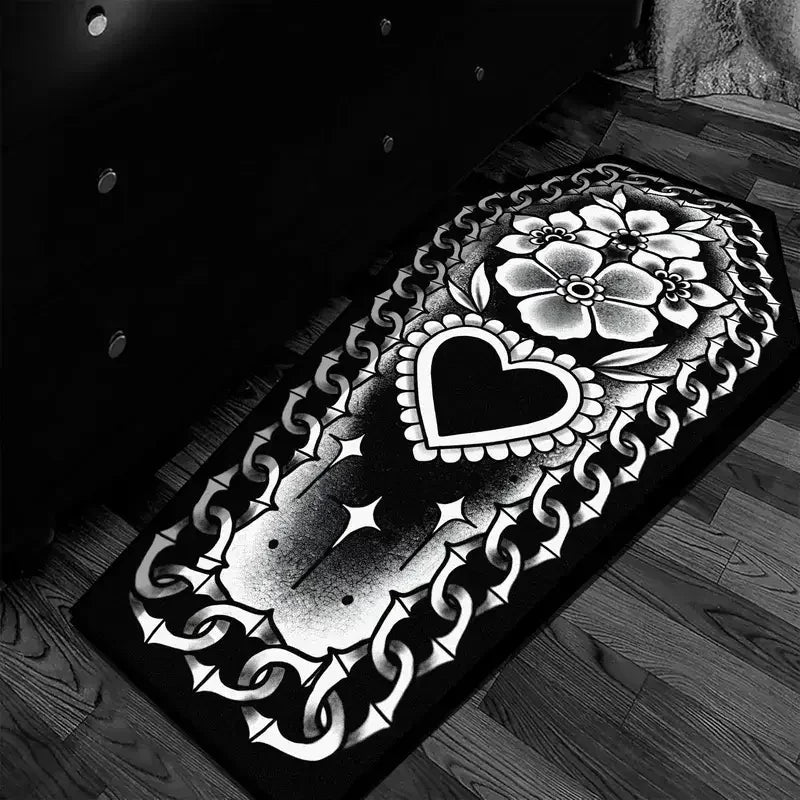 tapis halloween squelette araignée cercueil noir blanc gothique intérieur salon chambre