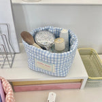 panier rangement tissu carreaux rose bleu vert jaune vintage réutilisable multiple doux ménage