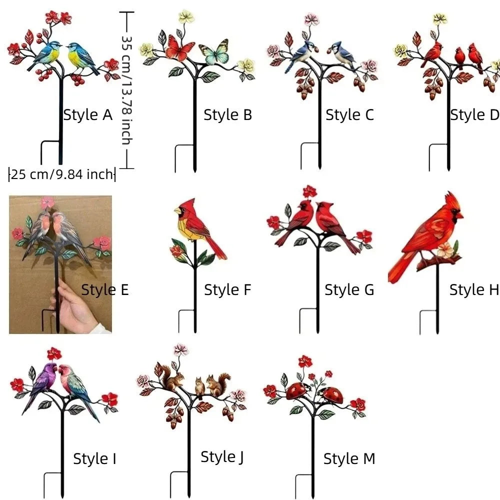 sculpture jardin moderne motifs fleurs insectes stylisés rouge noir vert blancextérieur decoration amusante fait