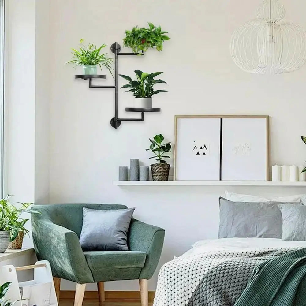 étagère murale rotative noire trois niveaux plantes industriel moderne minimaliste fixations stables