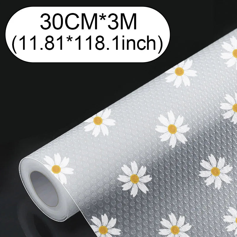 tapis rangement fleuri gris clair blanc jaune moderne anti moisissure tiroir armoire légèrement rugueux