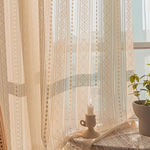 rideau semi transparent géométrique moderne polyester beige clair salon hospitalité