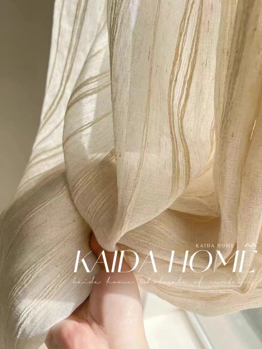 rideau polyester beige clair rayures dorées translucide moderne fenêtre maisonôtel