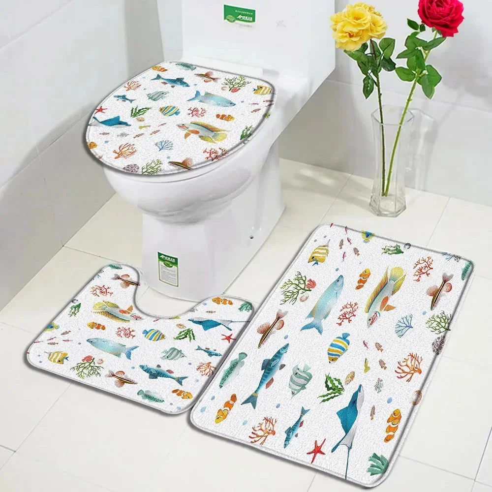 tapis toilette multicolore motifs animaux modernes adhésifs salle bain couvre siège deux sols