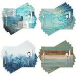 serviettes table modernes abstraites bleu gris beige doré marbré corail étoiles mer lin opaques