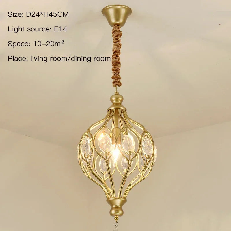 lampe suspendue postmoderne bronze doré sphères translucides structure métallique opaques éclairage led chambre salon