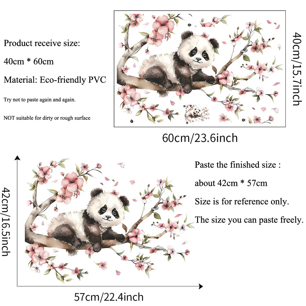 sticker mural panda fleurs illustration auto adhésif résistant eau chambre enfant décoration maison