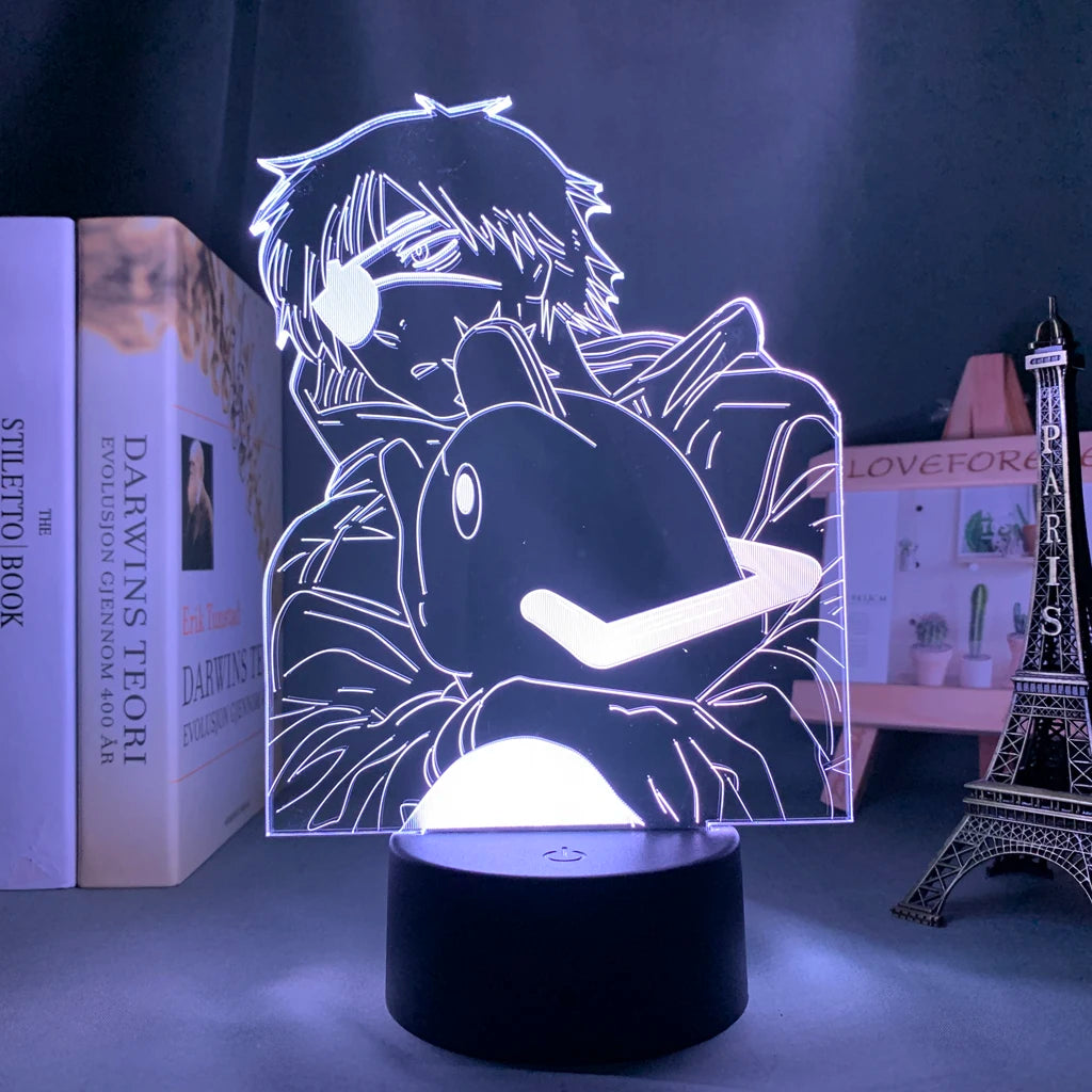 lampe led 3d anime tronçonneuse transparente veilleuse enfant deco chambre contour lumineux manga personnage