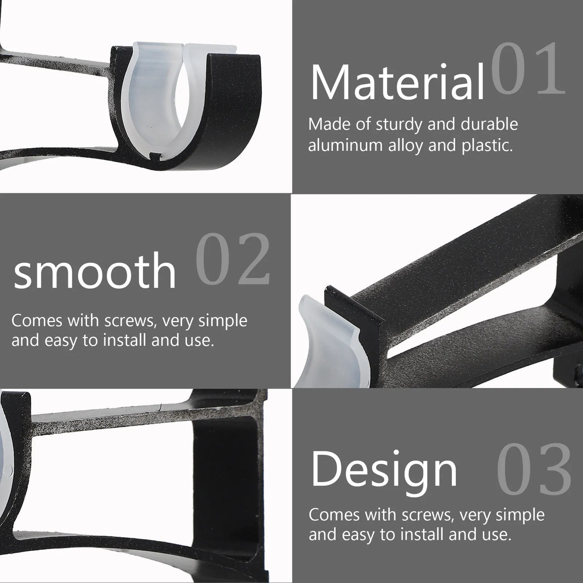supports tringle rideaux plastique lisse moderne noir blanc fixations murales anneaux rideaux tringles