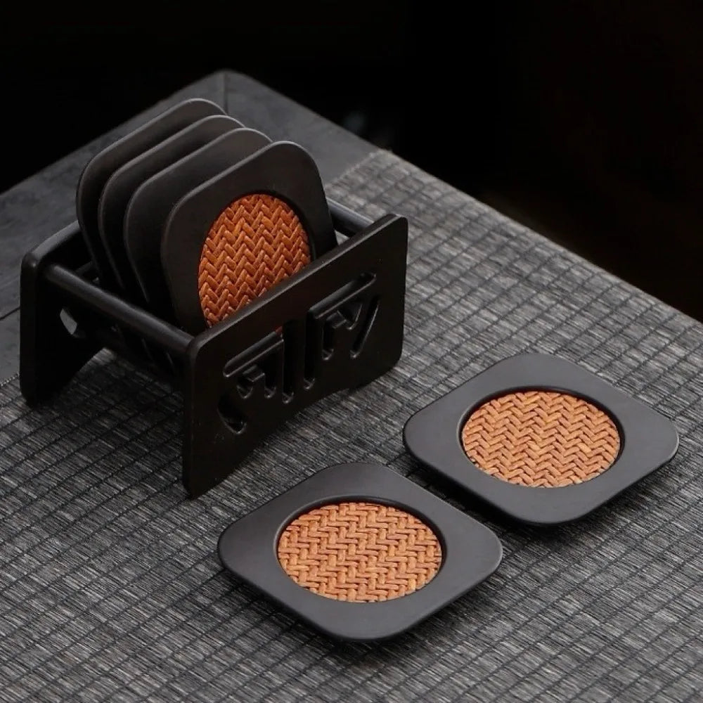 coasters marron tissu tressé moderne adhésif set rangement pièces minimaliste