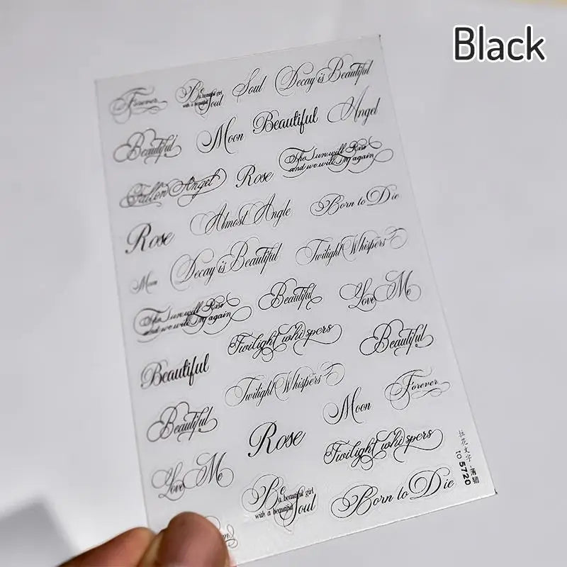 sticker ongle noir calligraphie vintage adhésif transparent pinceau pince ongles DIY manucure erotique erotique