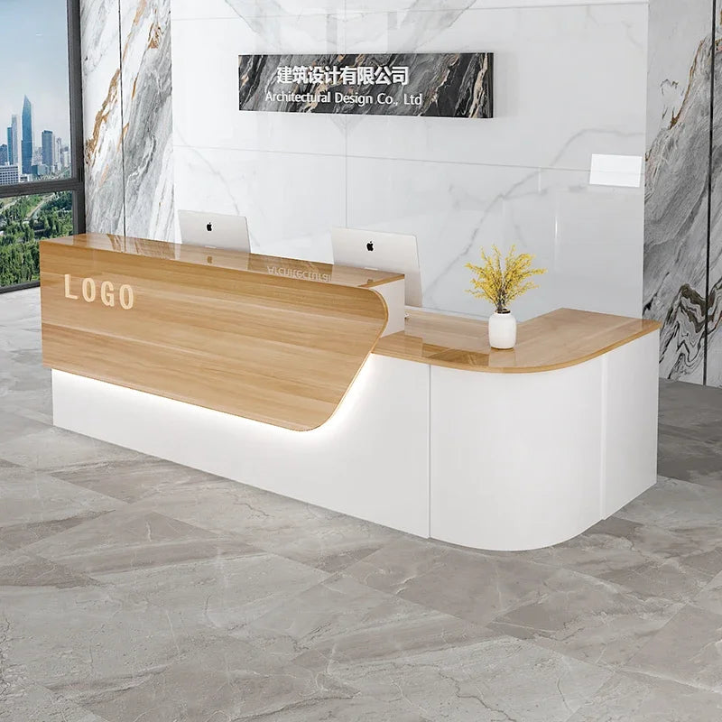 comptoir accueil moderne blanc tiroirs rangement mobilier commercial luxe minimaliste