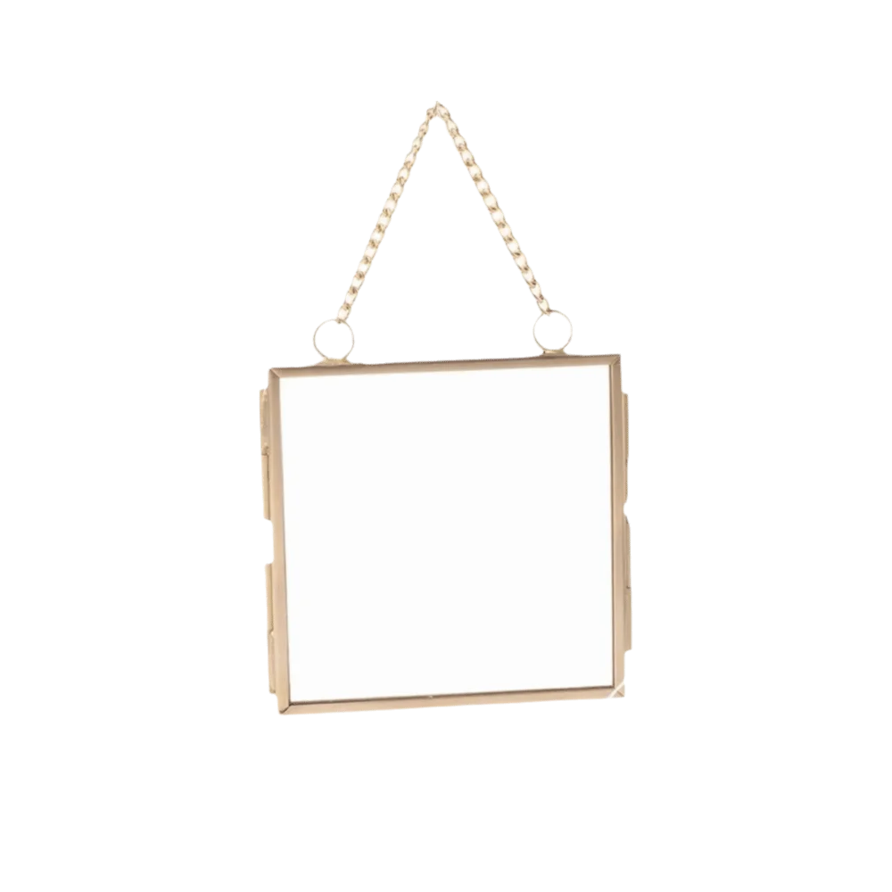 cadres photo suspendus vintage métallique doré argenté vitre transparente suspension chaîne anneaux