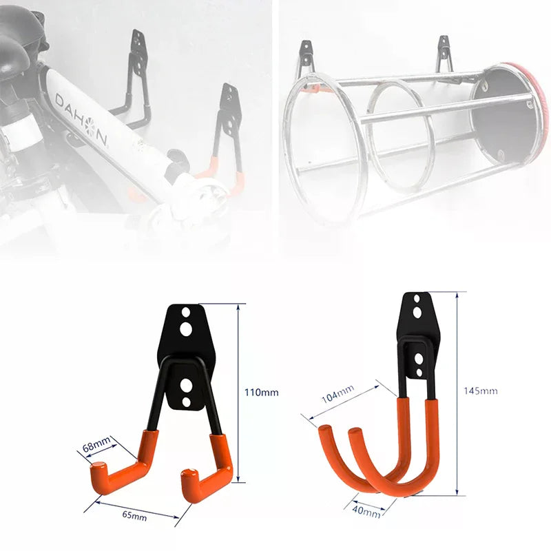 support mural vélo orange noir vis simple solide pragmatique garage outils jardin