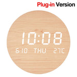 horloge murale LED digitale beige bois moderne coton lin sans fixation rechargeable salon